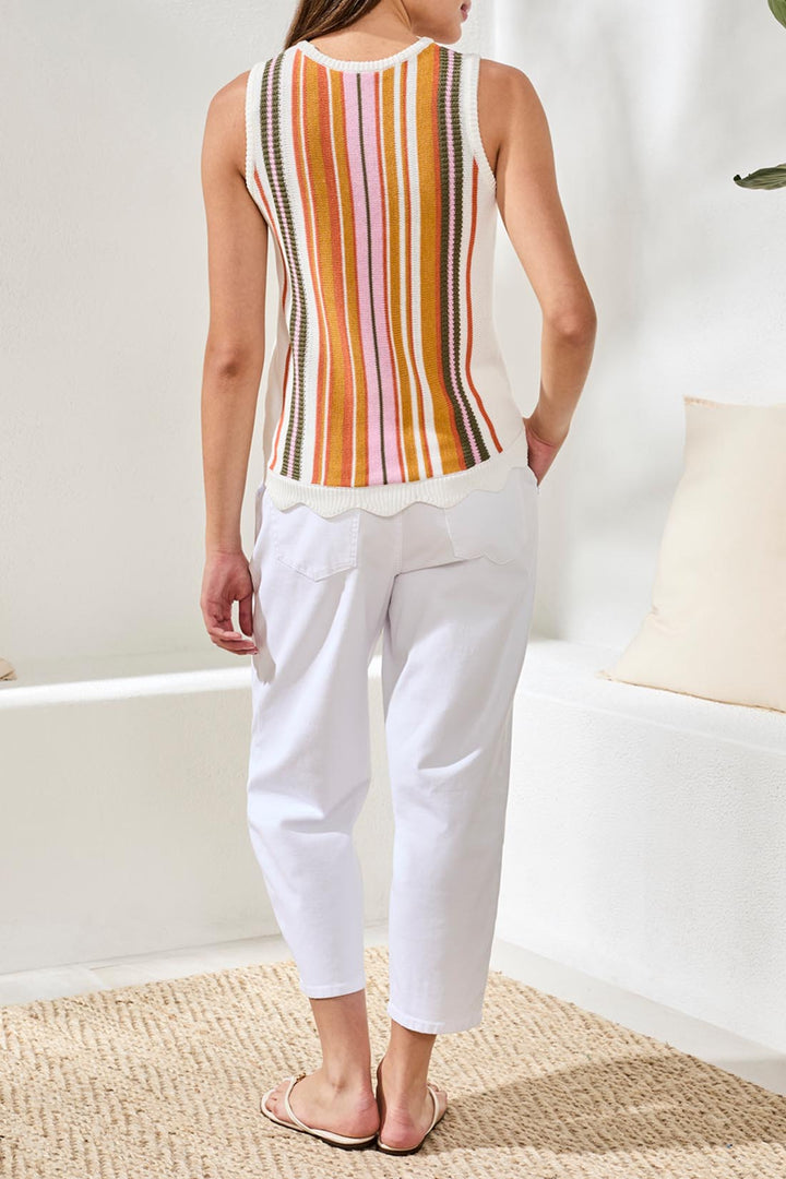 CREW NECK SLEEVELESS SWEATER - EGGSHELL MULTI