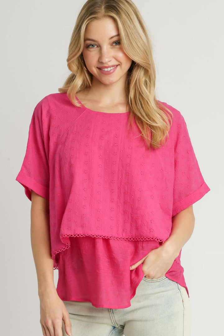 LAYERED SHORT SLEEVE TOP - HOT PINK