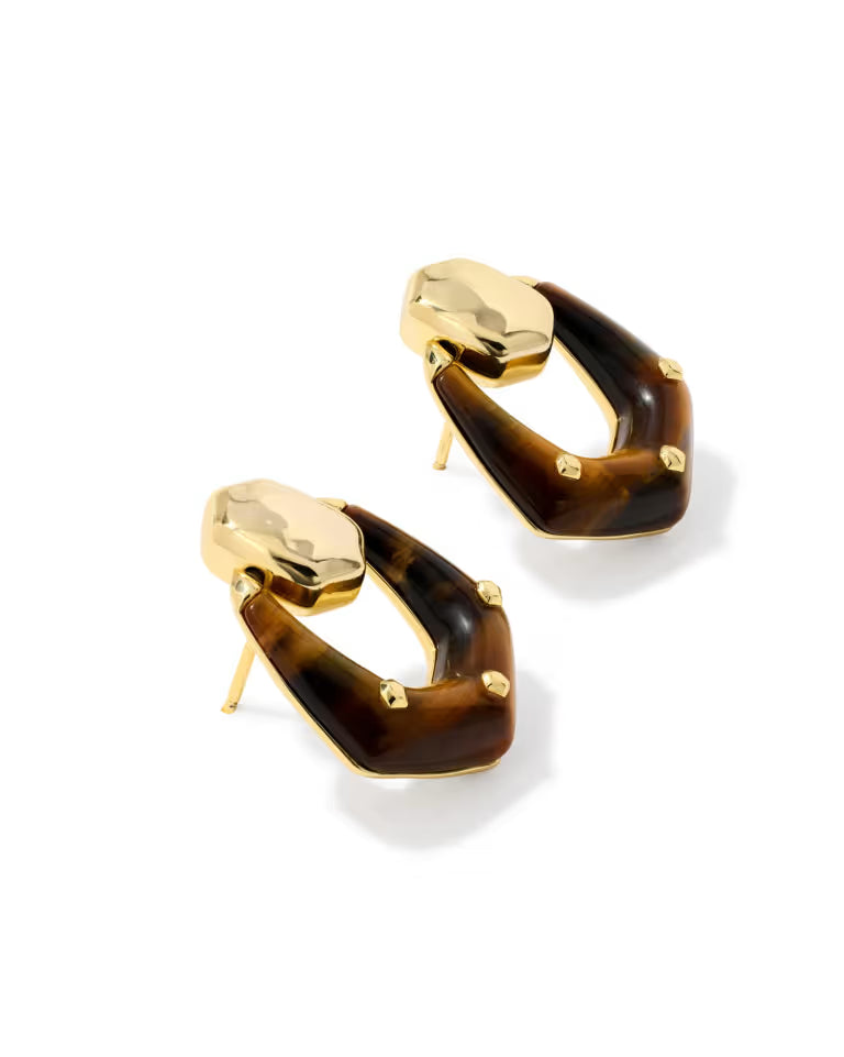 KENDRA SCOTT EMBRY OPEN FRAME EARRINGS - GOLD DARK BROWN TIGER&