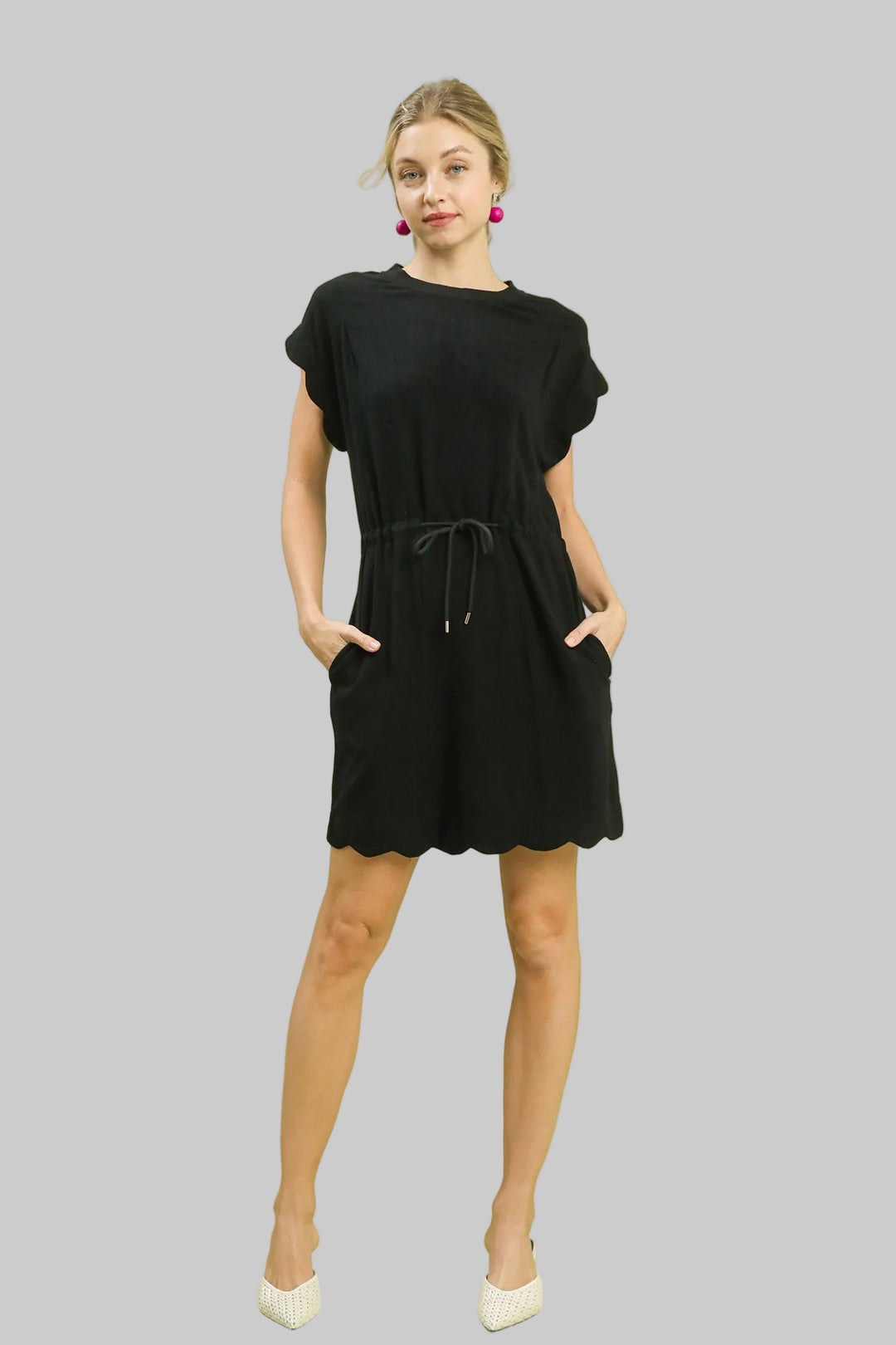 Umgee Seaside Scallop Linen Mini Dress with Scallop Hem in Black M / Black Umgee Seaside Scallop Linen Mini Dress with Scallop Hem in Black M / Black