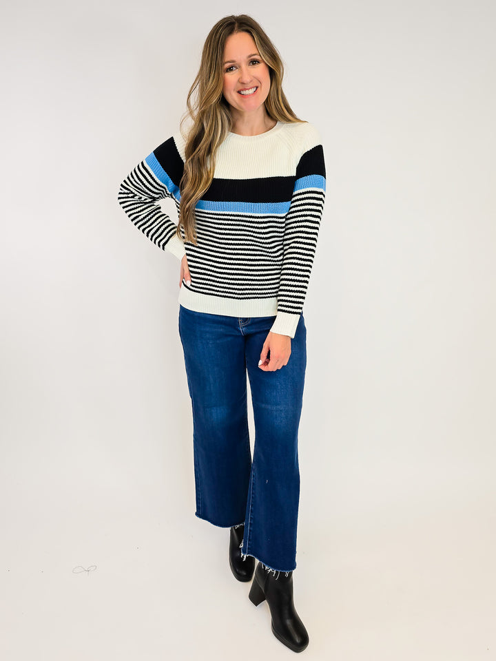 STRIPED ROUND NECK SWEATER - BLACK ICE