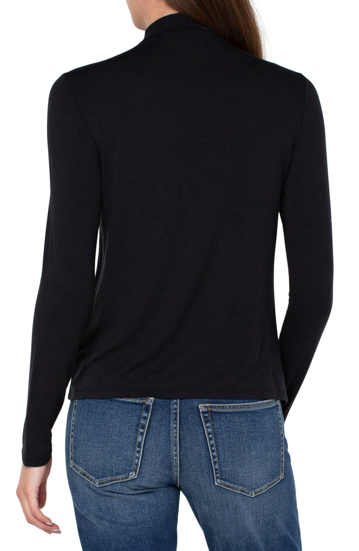 LONG SLEEVE MOCK NECK KNIT TOP - BLACK