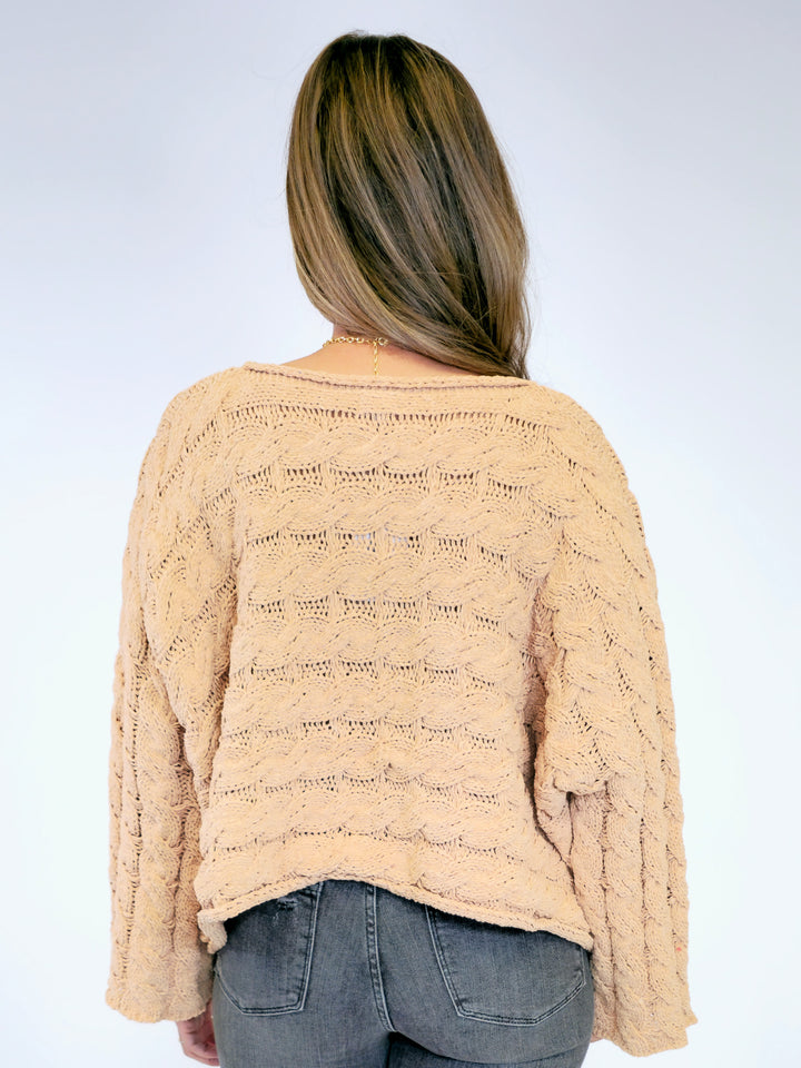 SEMI CROPPED KNITTED SOLID SWEATER - HONEY GOLD