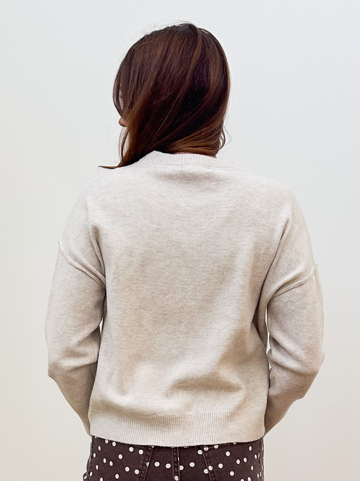 L/S CREW NECK W/CENTER SEAM SWEATER - OATMEAL