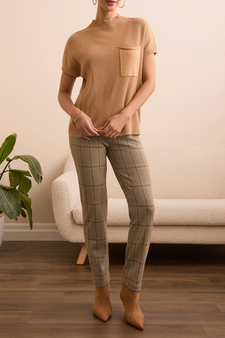 SHORT SLEEVE DOLMAN SWEATER W/POCKET - ICE LATTE