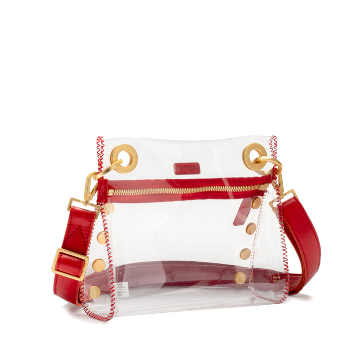 HAMMITT TONY SMALL CLEAR HANDBAG - POPPY RED/BRUSHED GOLD
