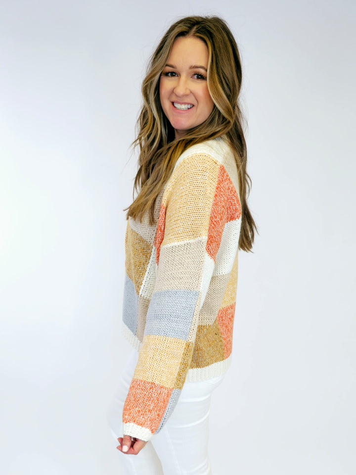 COLOR MOSAIC CARDIGAN - IVORY/ORANGE