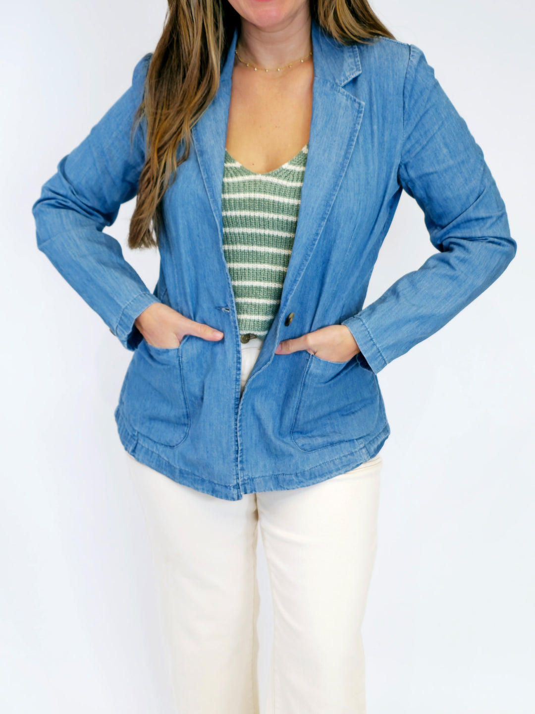 CHAMBRAY BLAZER JACKET - DENIM