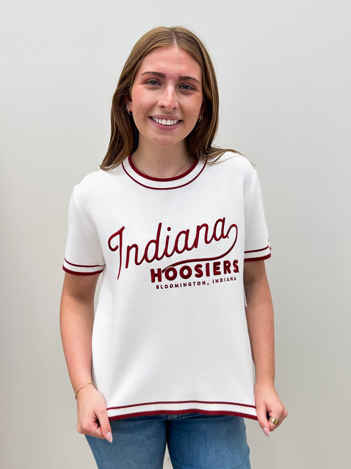 IU CLASSIC LUXE SWEATER TEE - CRIMSON/WHITE