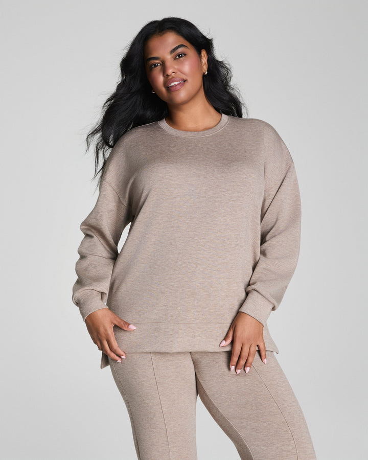SPANX BRUSHED AIRESSENTIALS CREW NECK TOP - BIRCH HEATHER
