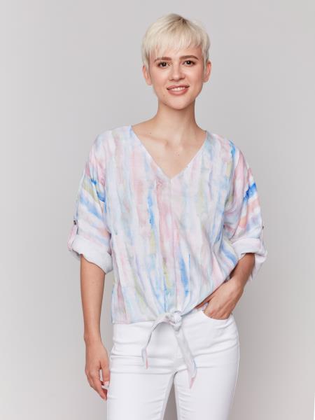 PRINTED 3/4 SLEEVE TOP - WATERCOLOR