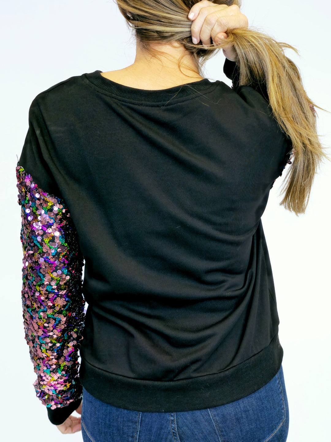 SEQUIN SLEEVE NUTCRACKER HOLIDAY SWEATSHIRT - BLACK