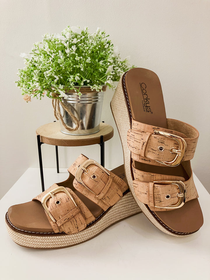 CORKY'S MANIFEST DOUBLE BUCKLE WEDGE SANDAL - CORK