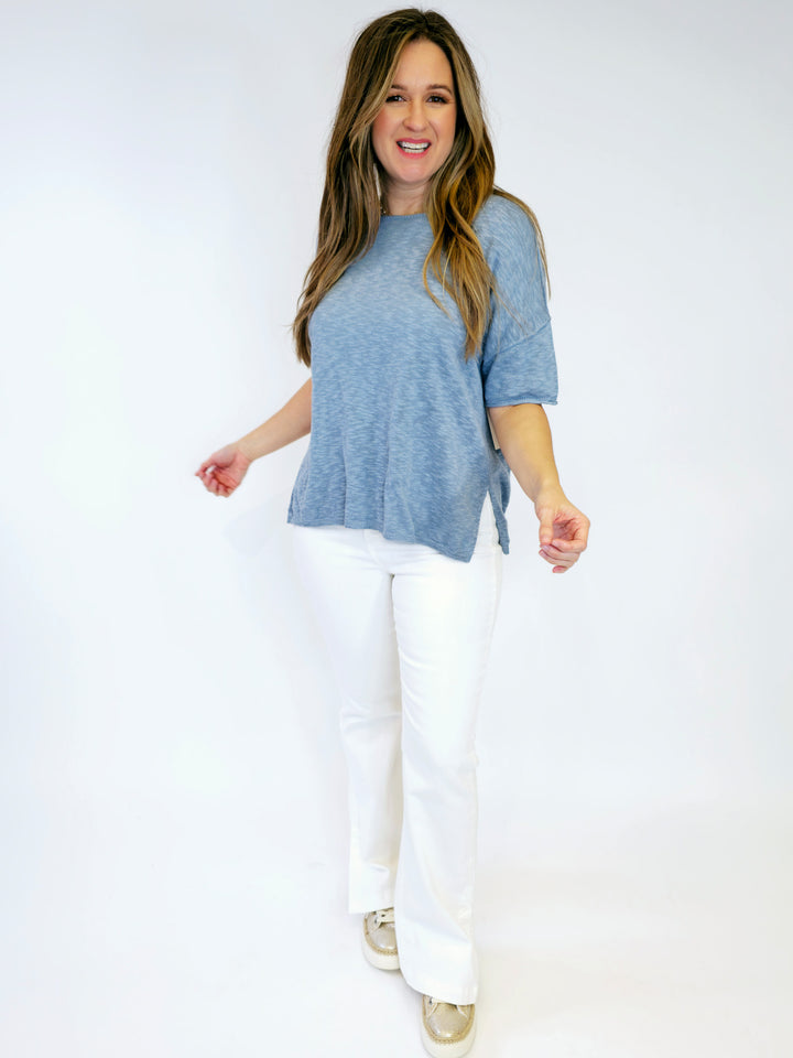 OVERSIZED SWEATER TEE W/RAW SEAMS - VINTAGE BLUE