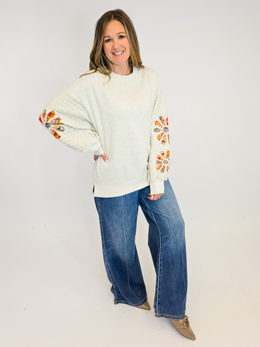 OVERSIZED QUILTED WASHED TERRY PULLOVER - LT HEATHER GREY