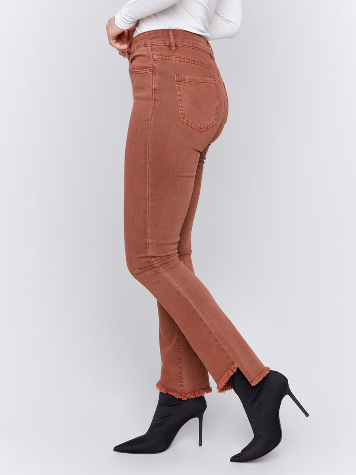 COLORED ASYMMETRICAL LEG PANTS - TERRACOTTA