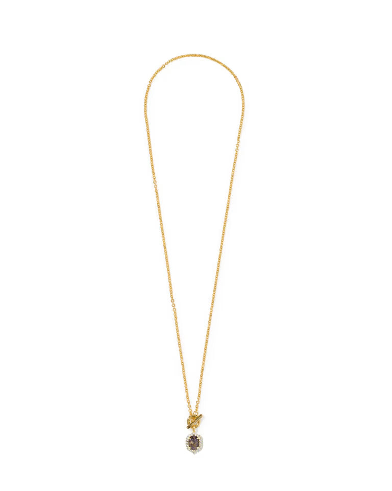 KENDRA SCOTT DAPHNE CRYSTAL FRAME TOGGLE NECKLACE - GOLD BRONZE VEINED AMETHYST