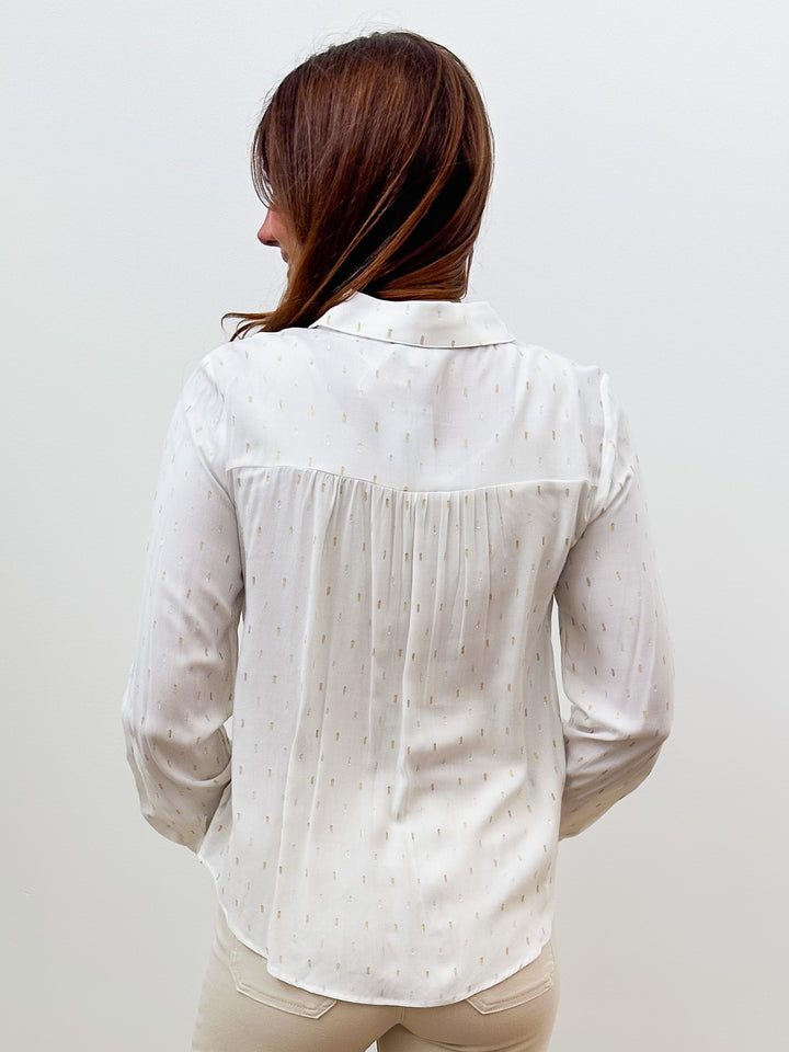 L/S BUTTON DOWN CLIP DOT BLOUSE - WHITE