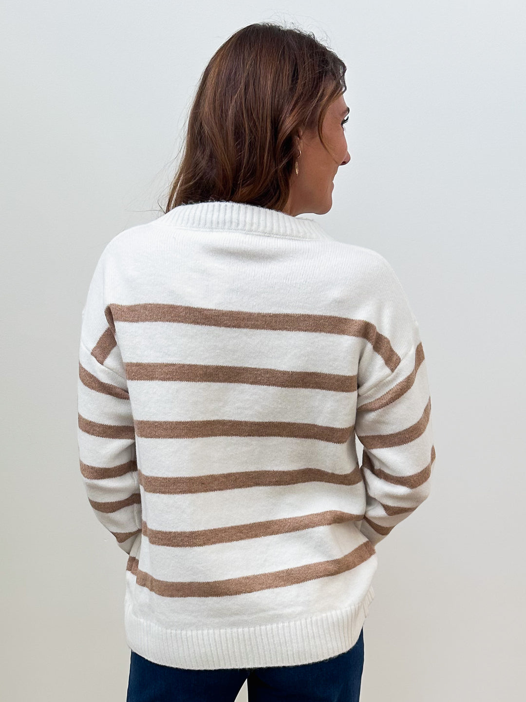 HORIZONTAL STRIPE KNIT PULLOVER - OFF WHITE/COCO