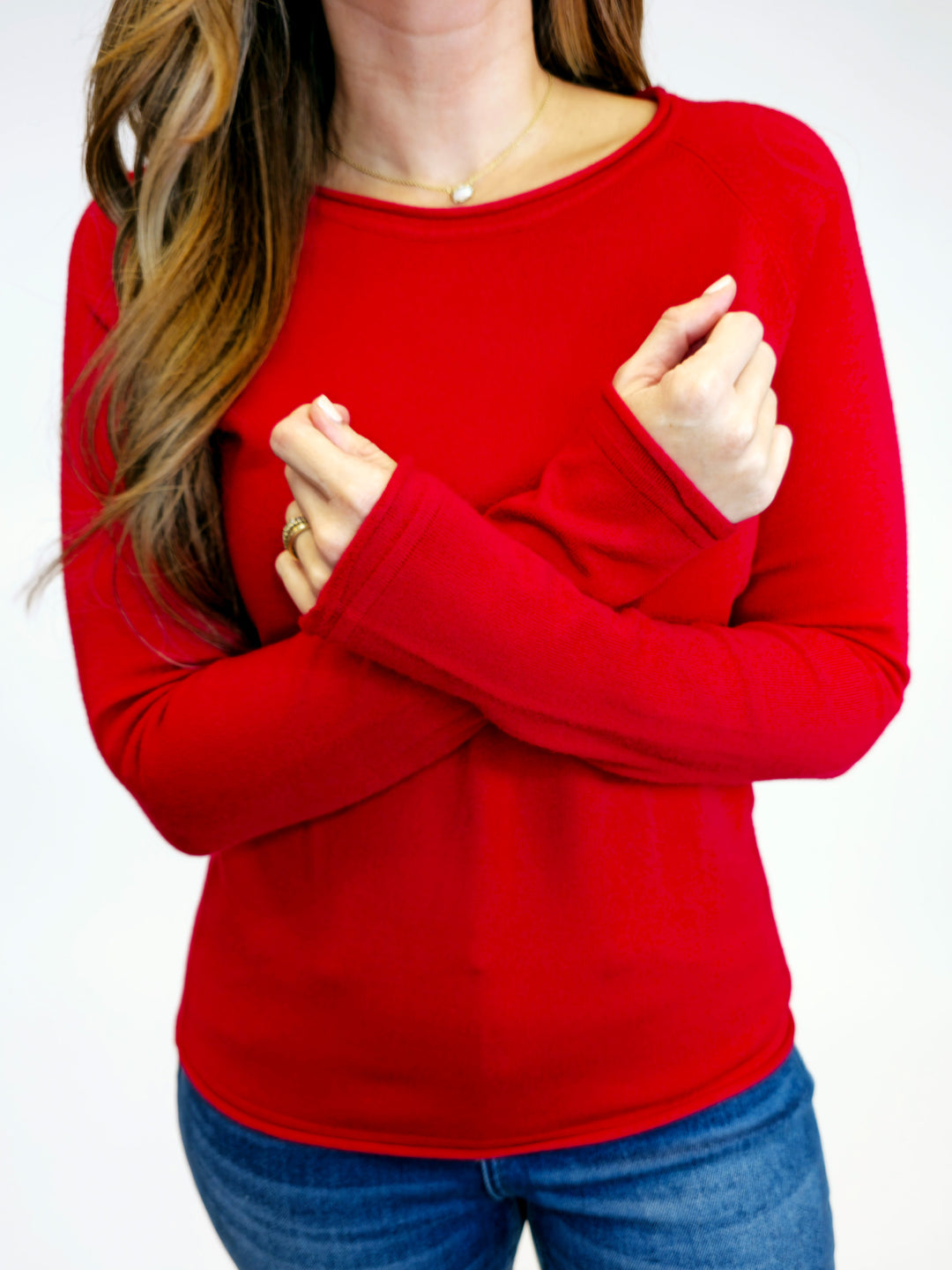 VISCOSE ROUND NECK SWEATER - RUBY