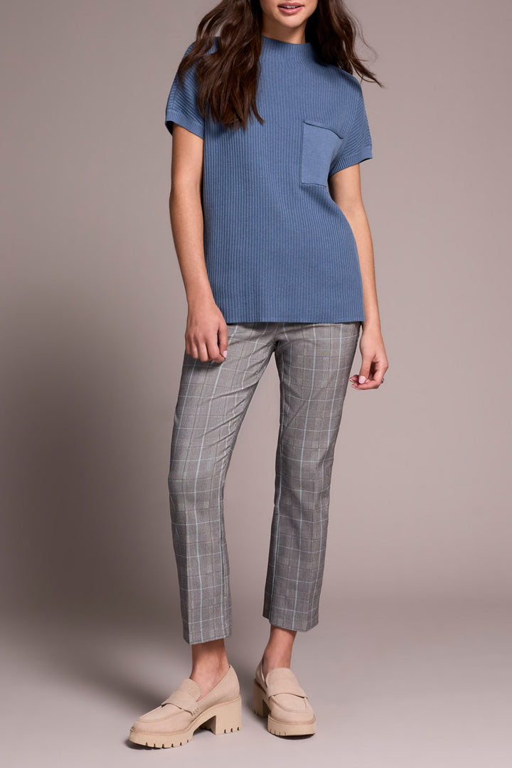 SHORT SLEEVE DOLMAN SWEATER W/POCKET - SLATE BLUE