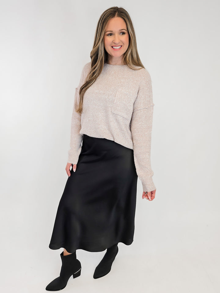 MINI WAFFLE CREW NECK SWEATER - TAUPE