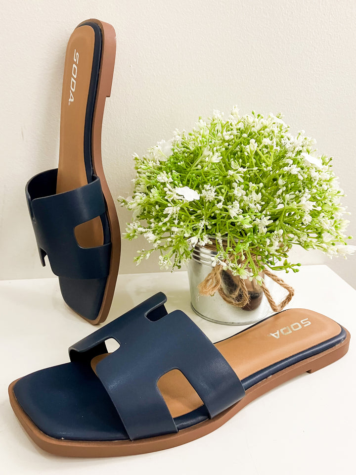 SODA SLIP ON FAUX LEATHER KNIT SANDALS - NAVY