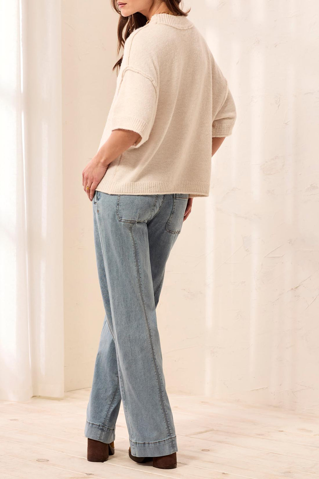 LOFTY ELBOW SLEEVE CREW NECK SWEATER - H CREAM