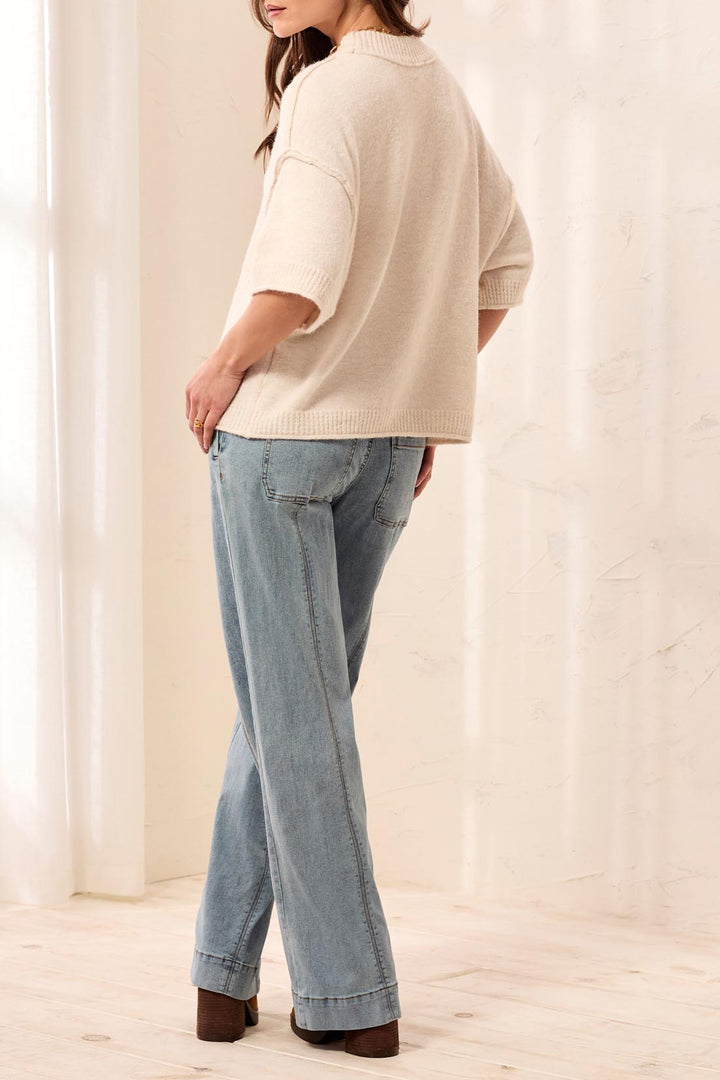 LOFTY ELBOW SLEEVE CREW NECK SWEATER - H CREAM