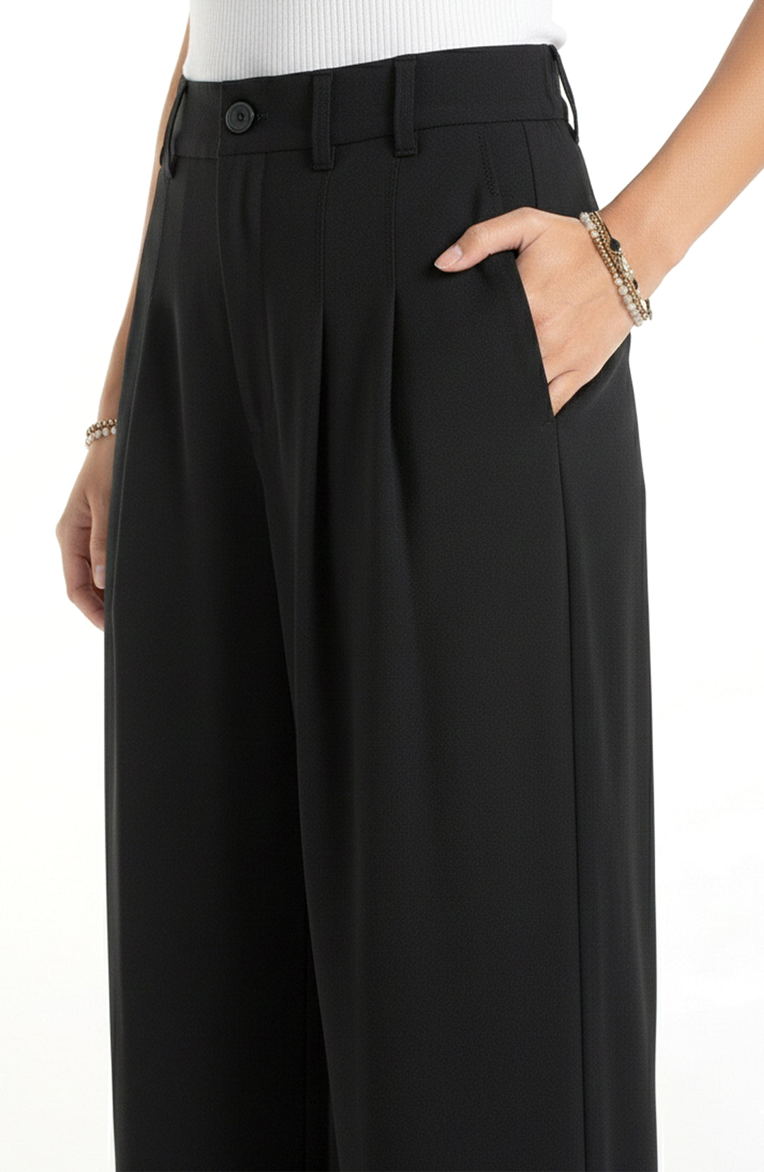 HIGH RISE PLEATED WIDE LEG TROUSER - BLACK