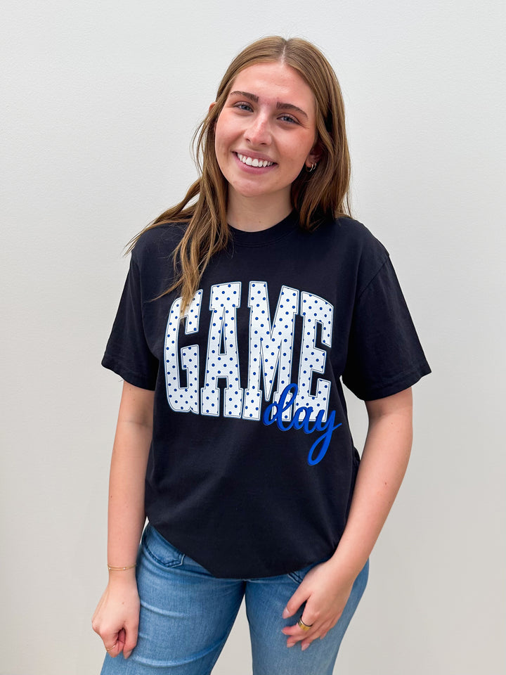 SHORT SLEEVE POLKA DOT GAME DAY TSHIRT - BLACK