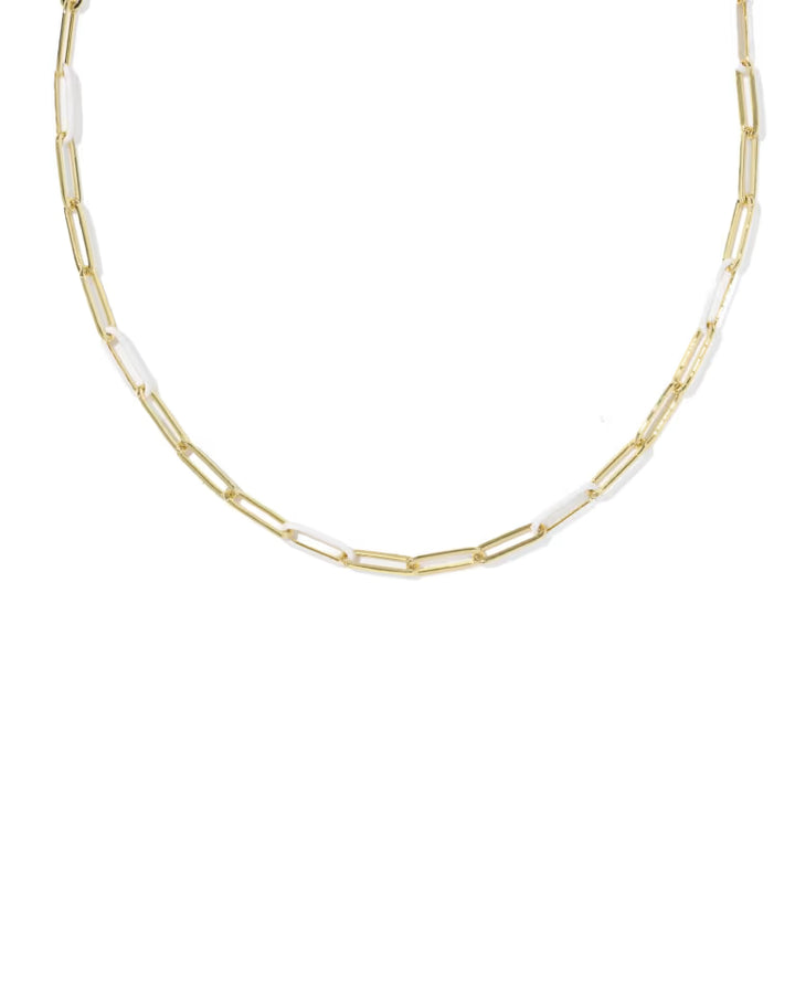 KENDRA SCOTT COURTNEY ENAMEL LINK AND CHAIN NECKLACE - GOLD WHITE ENAMEL