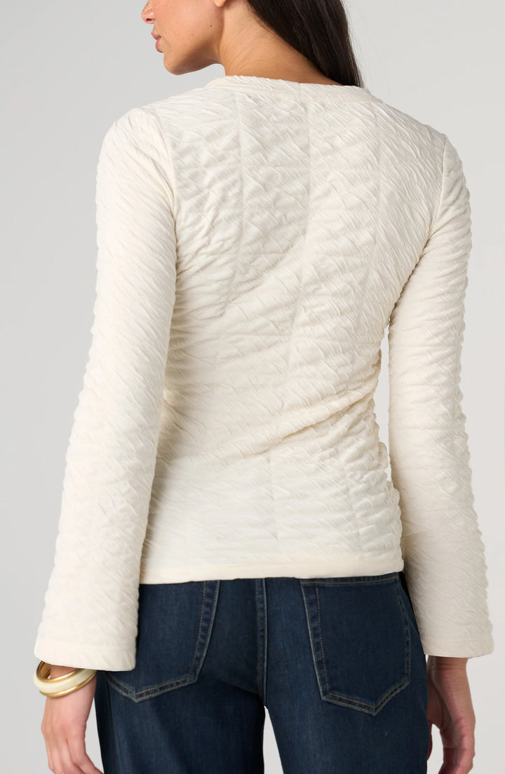 LONG FLARE SLEEVE CREW NECK TOP - CREAM