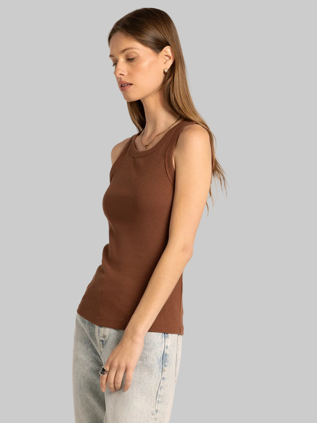 CREW NECK SOFT RIBBED EDLIN TANK - FRIAR BROWN