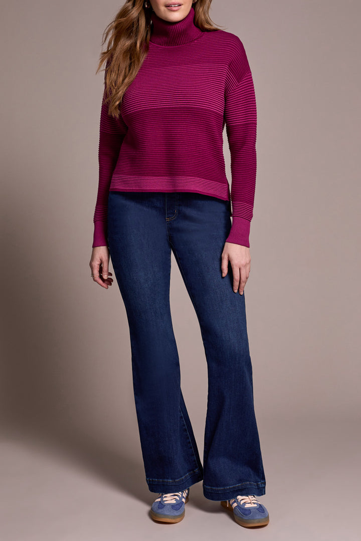 TURTLENECK HIGH LOW SWEATER W/SIDE SLITS - PLUM WINE