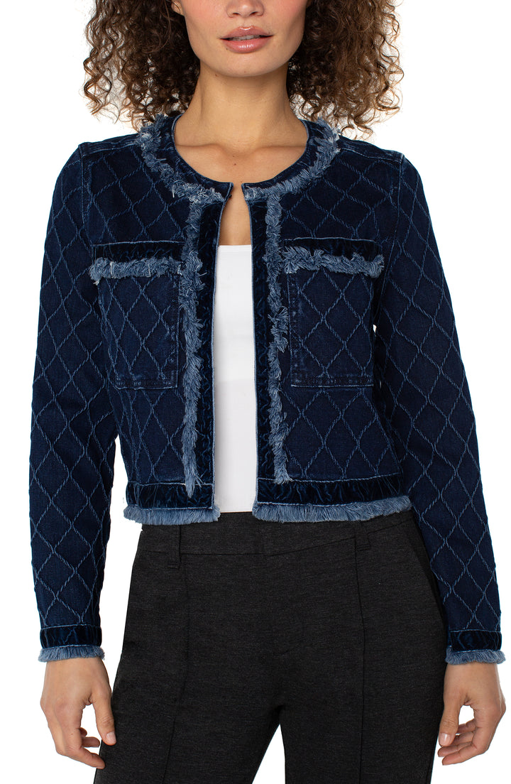 FRAY EDGE JACKET W/VELVET TRIM - DIAMOND DARK