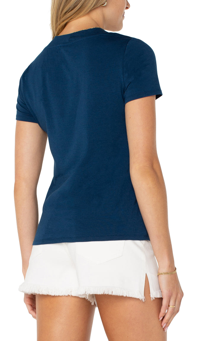 SHORT SLEEVE KNIT TEE W/PLACKET - CELESTIAL NAVY