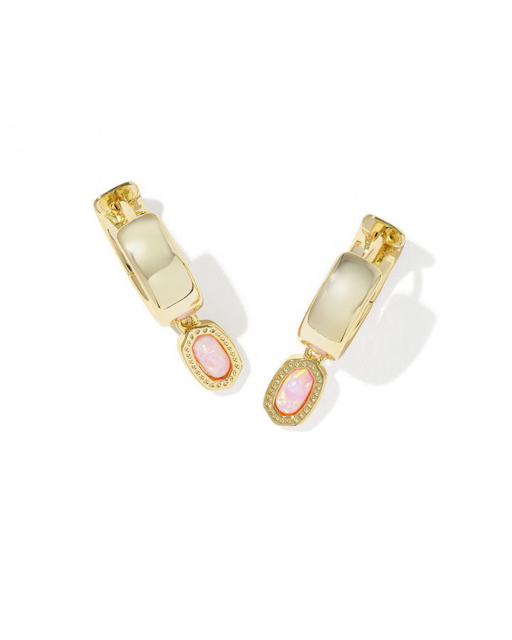 KENDRA SCOTT MINI ELLIE WIDE HUGGIE EARRINGS - GOLD LIGHT PINK OPAL