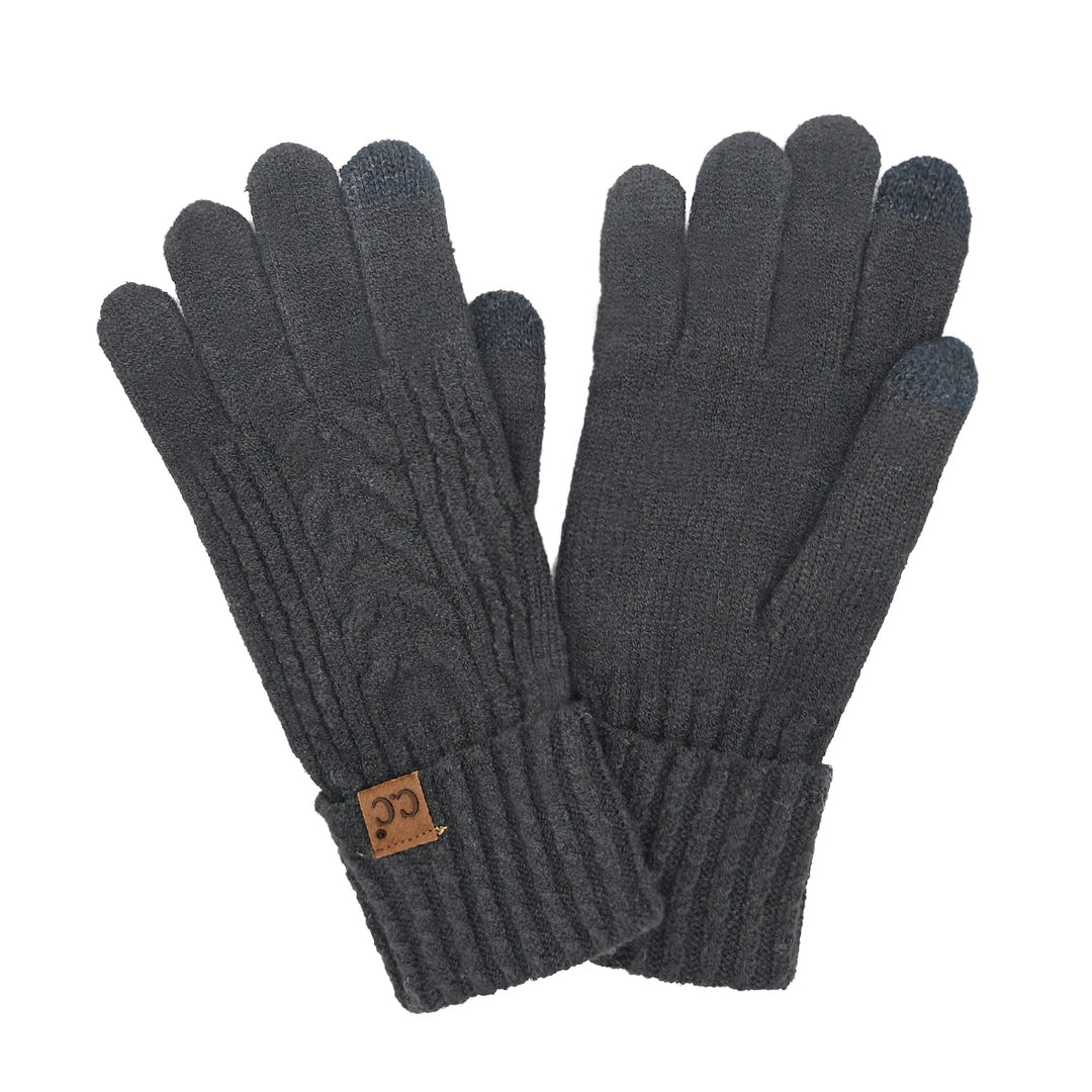 CABLE KNIT GLOVES, BLACK