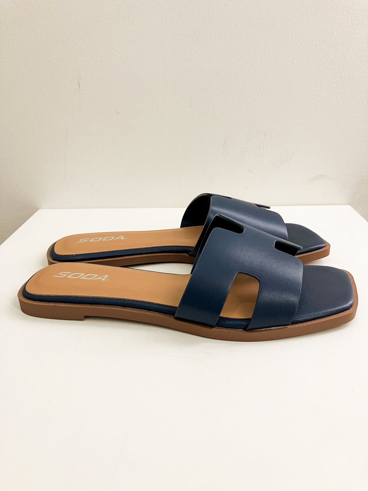 SODA SLIP ON FAUX LEATHER KNIT SANDALS - NAVY