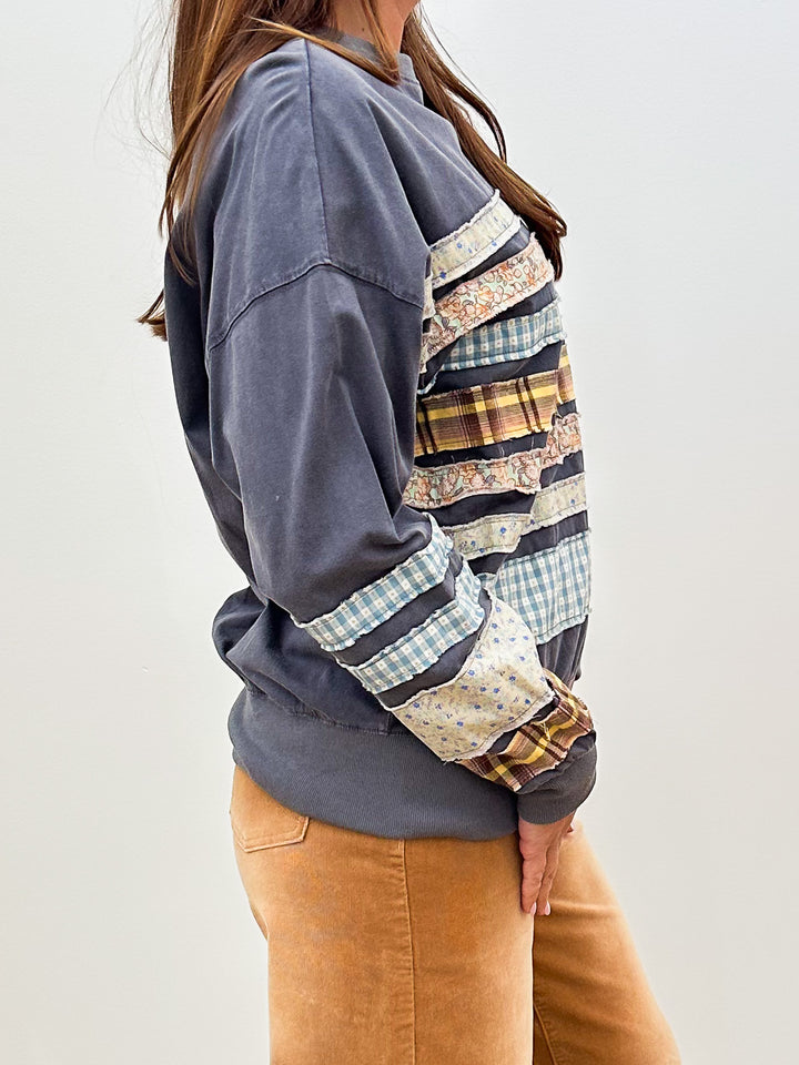 LONG SLEEVE MIXED PATCH TERRY PULLOVER - ASH