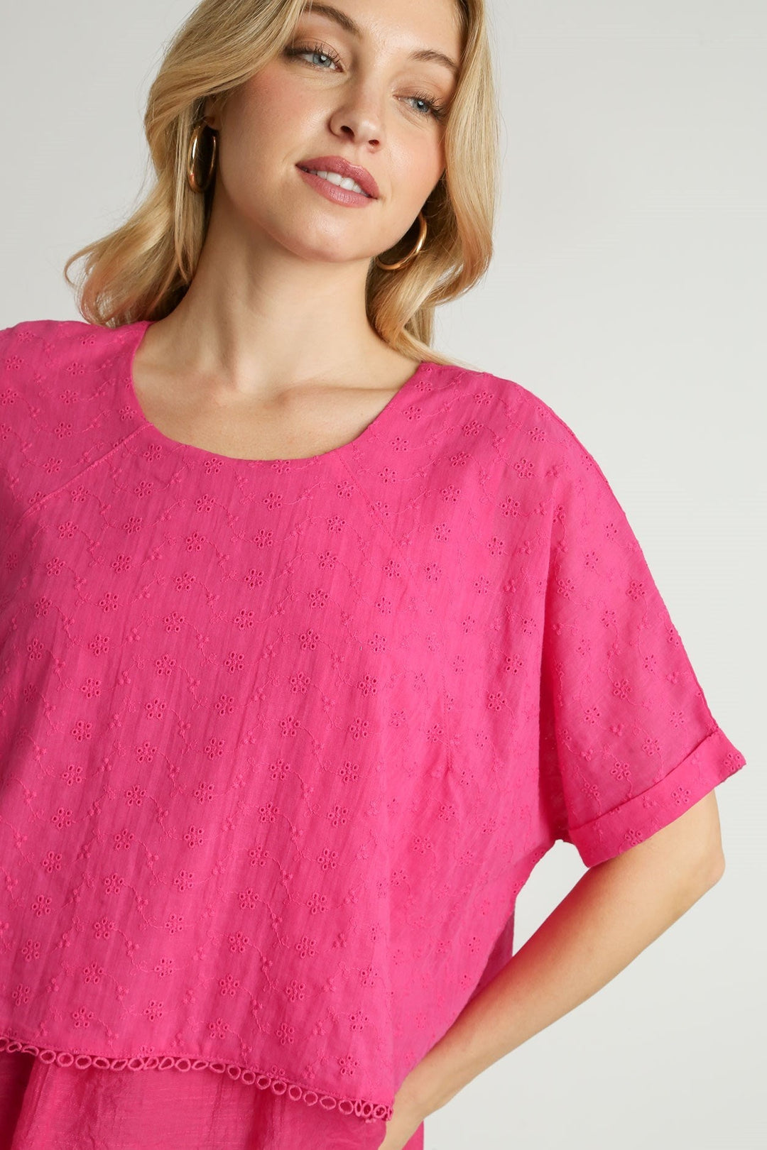 LAYERED SHORT SLEEVE TOP - HOT PINK