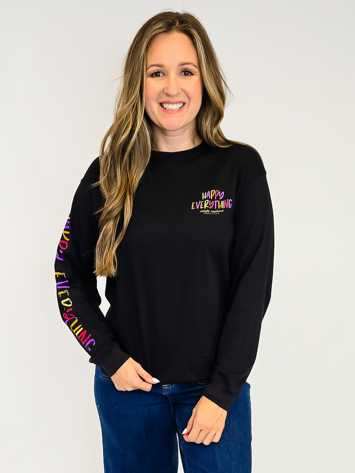SIMPLY SOUTHERN HAPPY EVERYTHING LONG SLEEVE TEE - BLACK
