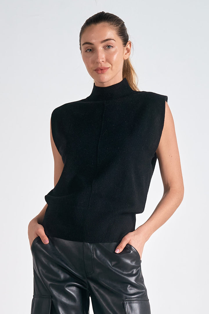 SLEEVELESS MOCK TURTLE NECK - BLACK