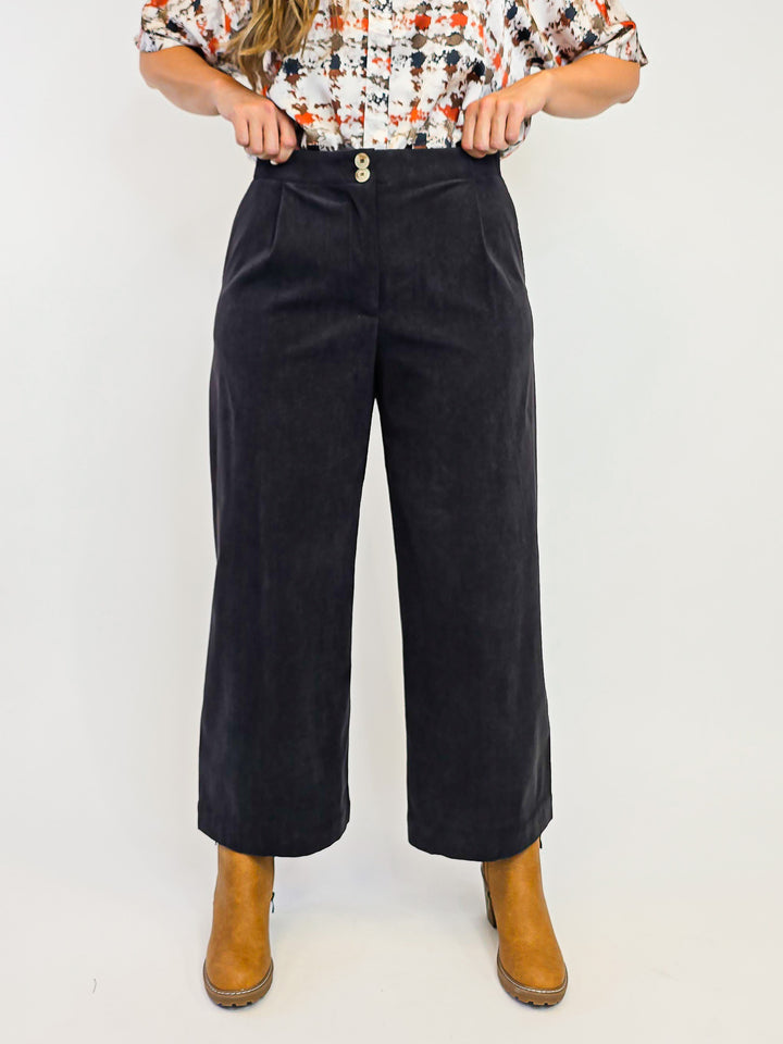 CORDUROY WIDE LEG PANTS - CHARCOAL