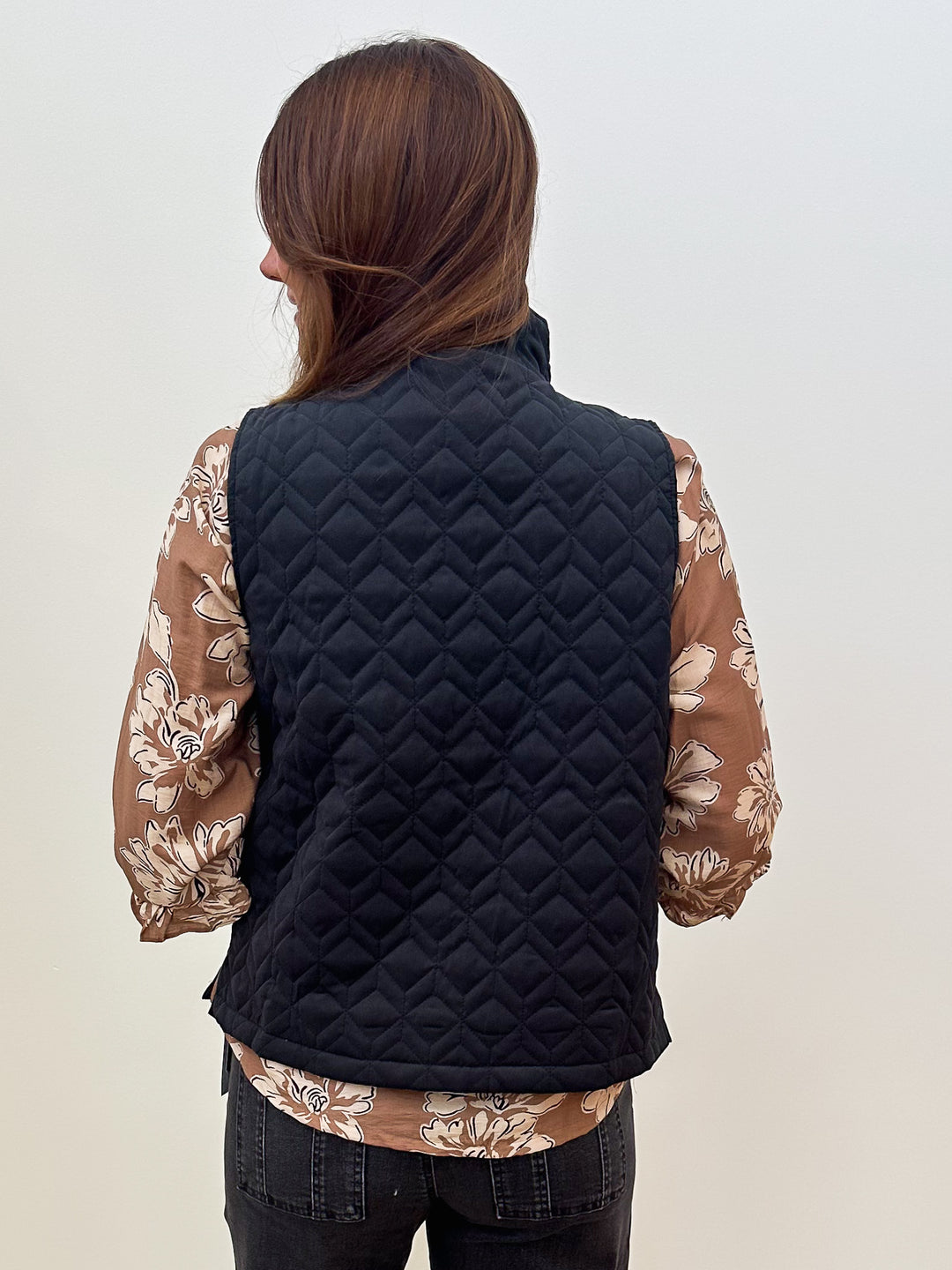 QUILTED ZIP UP VEST - BLACK