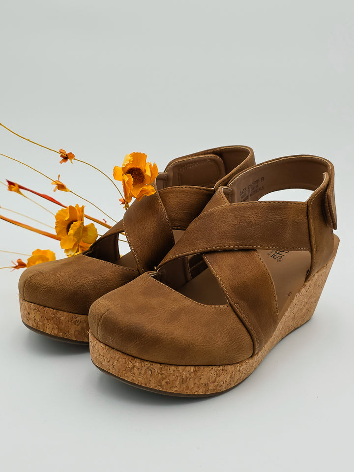 CORKY'S 'CASE CLOSED' WEDGE SANDALS - TAN