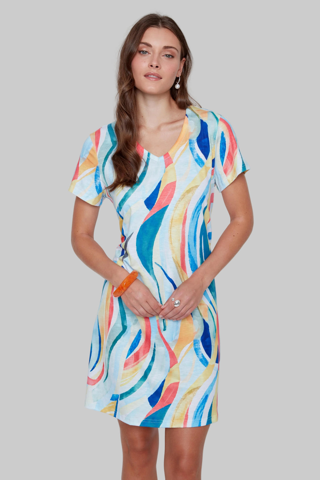 SHORT SLEEVE ABSTRACT CROCHET DETAIL DRESS - SKY BLUE