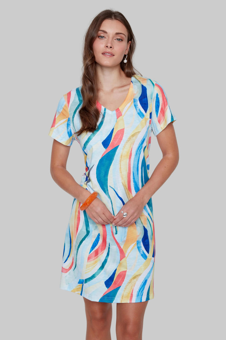 SHORT SLEEVE ABSTRACT CROCHET DETAIL DRESS - SKY BLUE