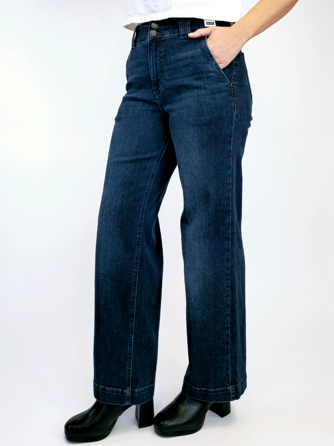 JUDY BLUE HIGH WAIST WIDE LEG JEANS - DARK - INSEAM 32"